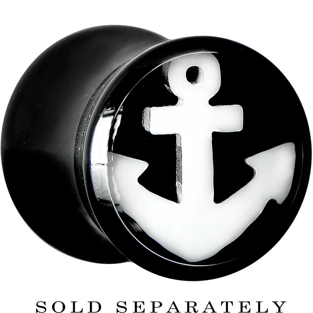 0 Gauge Black Acrylic Drop the White Anchor Saddle Plug