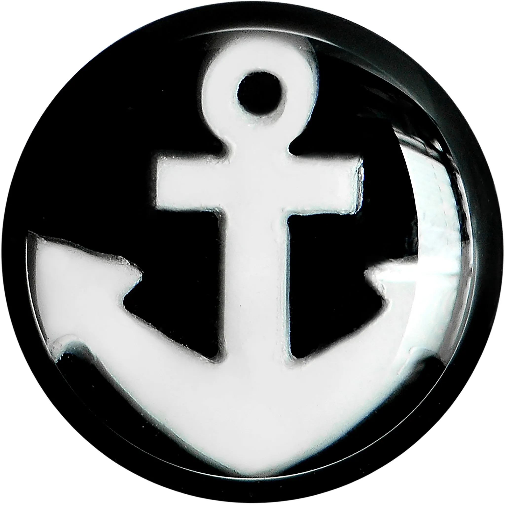 0 Gauge Black Acrylic Drop the White Anchor Saddle Plug
