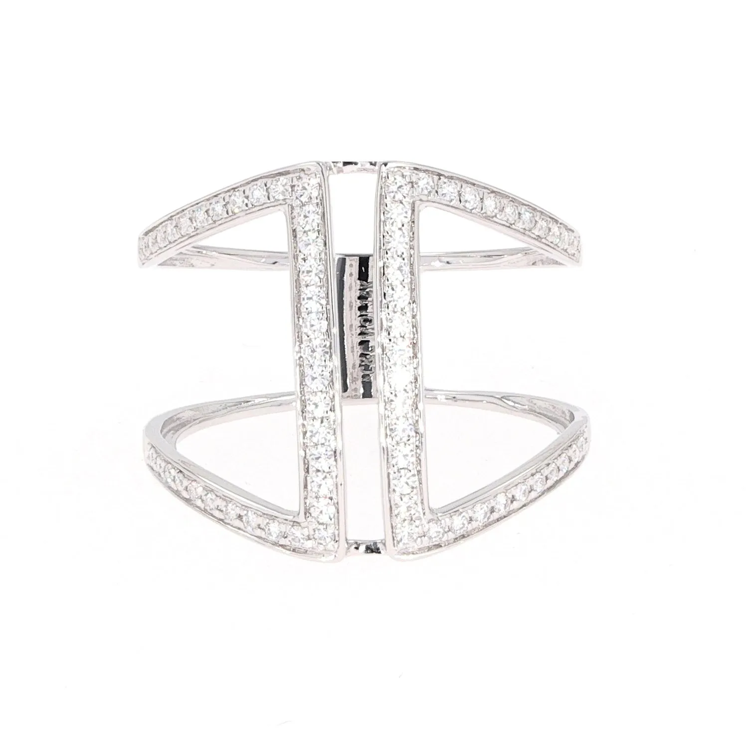 0.34 CTW DEW Moissanite Open Bar Statement Ring in 14K White Gold