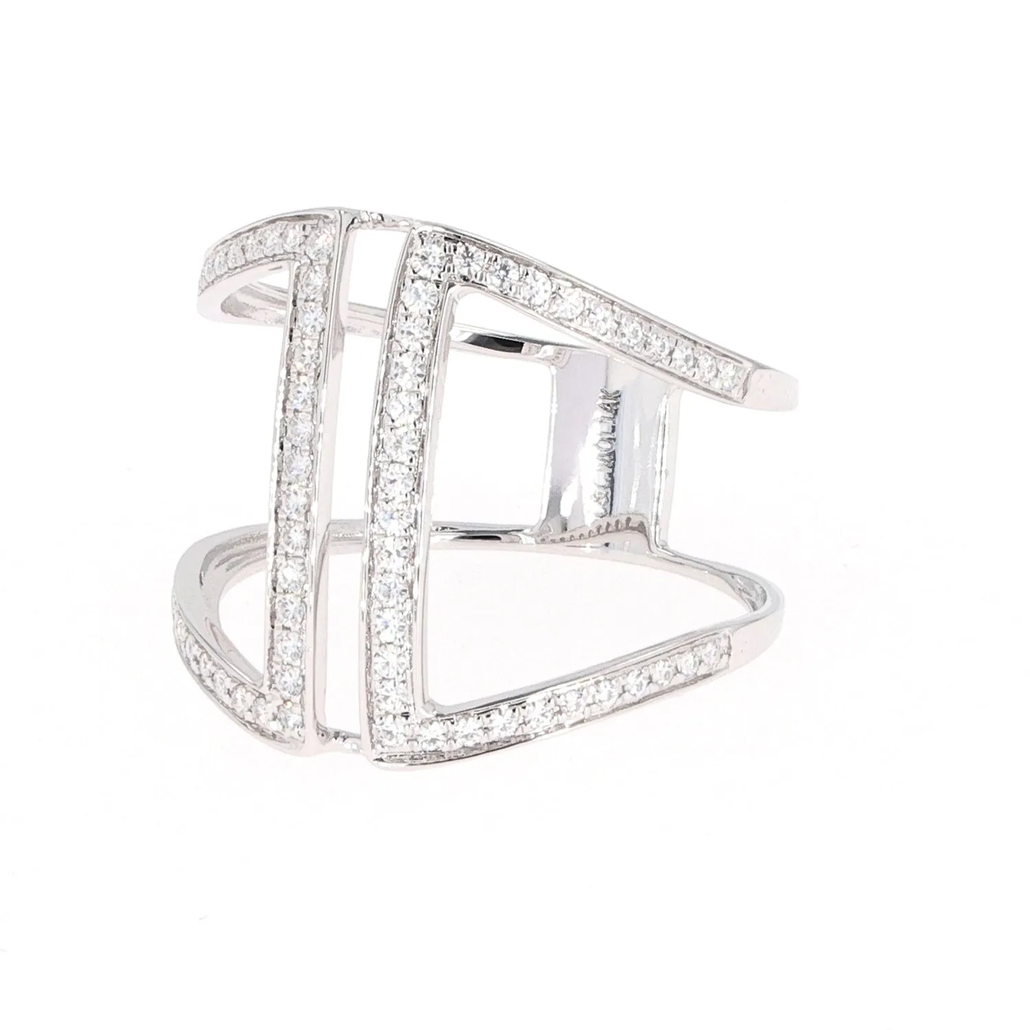 0.34 CTW DEW Moissanite Open Bar Statement Ring in 14K White Gold