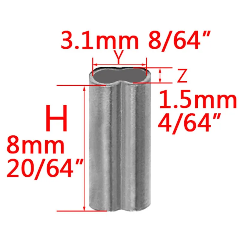 100pcs Double Copper Fishing Tube Fishing Wire Pipe Crimp Sleeves Connector 6 Sizes