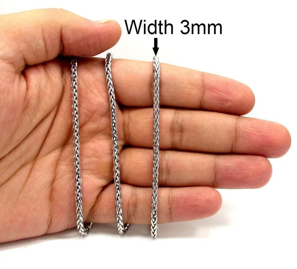 10K White Gold 3MM Rounded Palm Chain Necklace