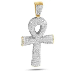 10KY 5.00CTW DIAMOND ROUNDED ANKH CROSS PENDANT