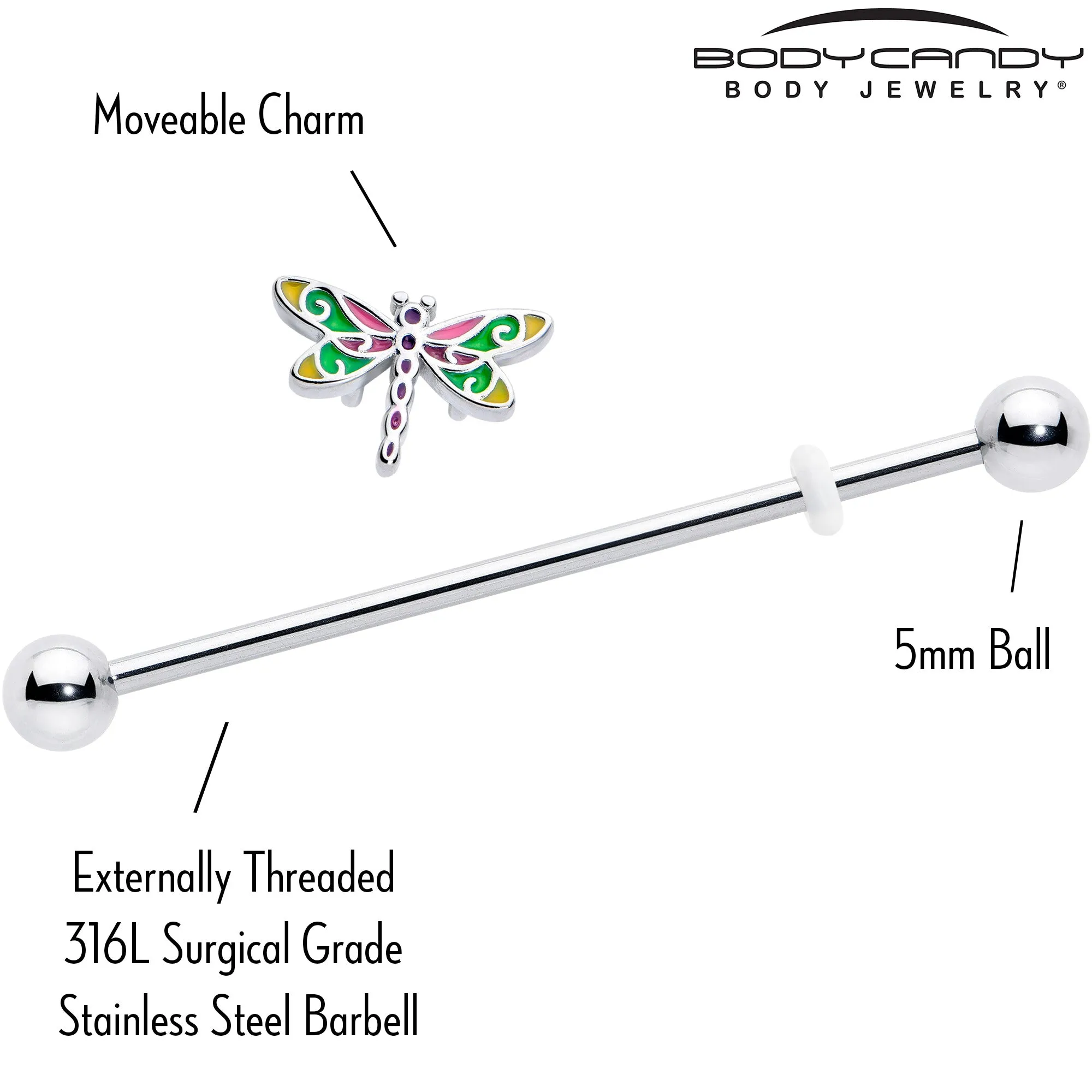 14 Gauge Dragonfly Colors Industrial Barbell 38mm