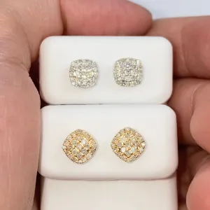 14K 7MM Rounded Square Diamond Earrings