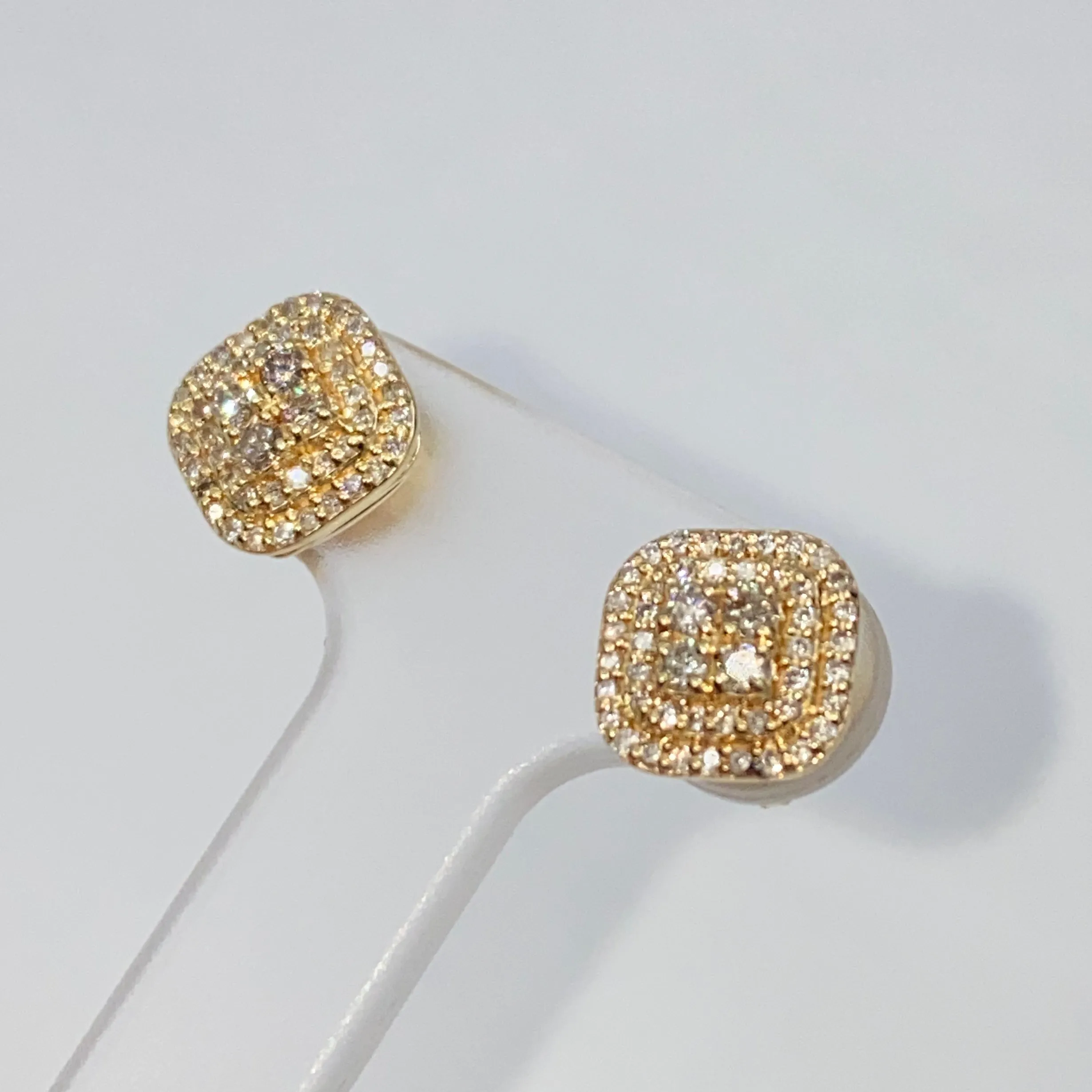 14K 8.2MM Rounded Square Diamond Earrings