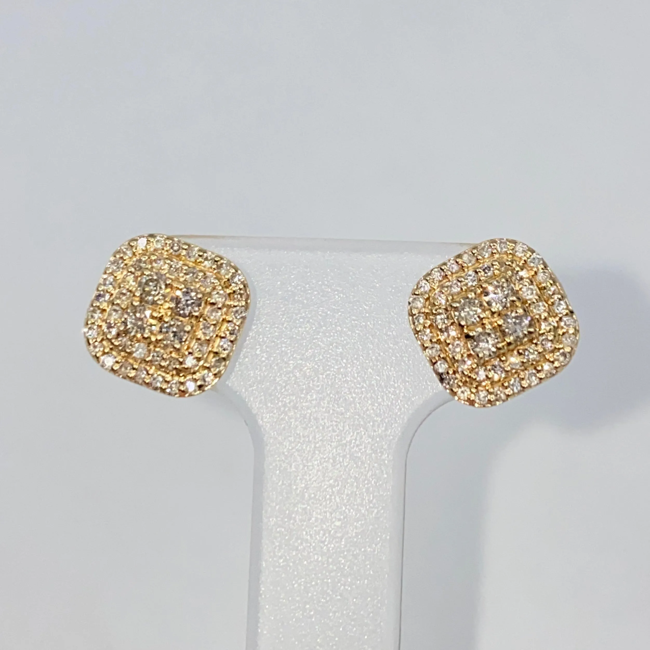 14K 8.2MM Rounded Square Diamond Earrings