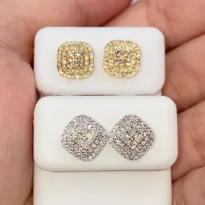 14K 8.2MM Rounded Square Diamond Earrings