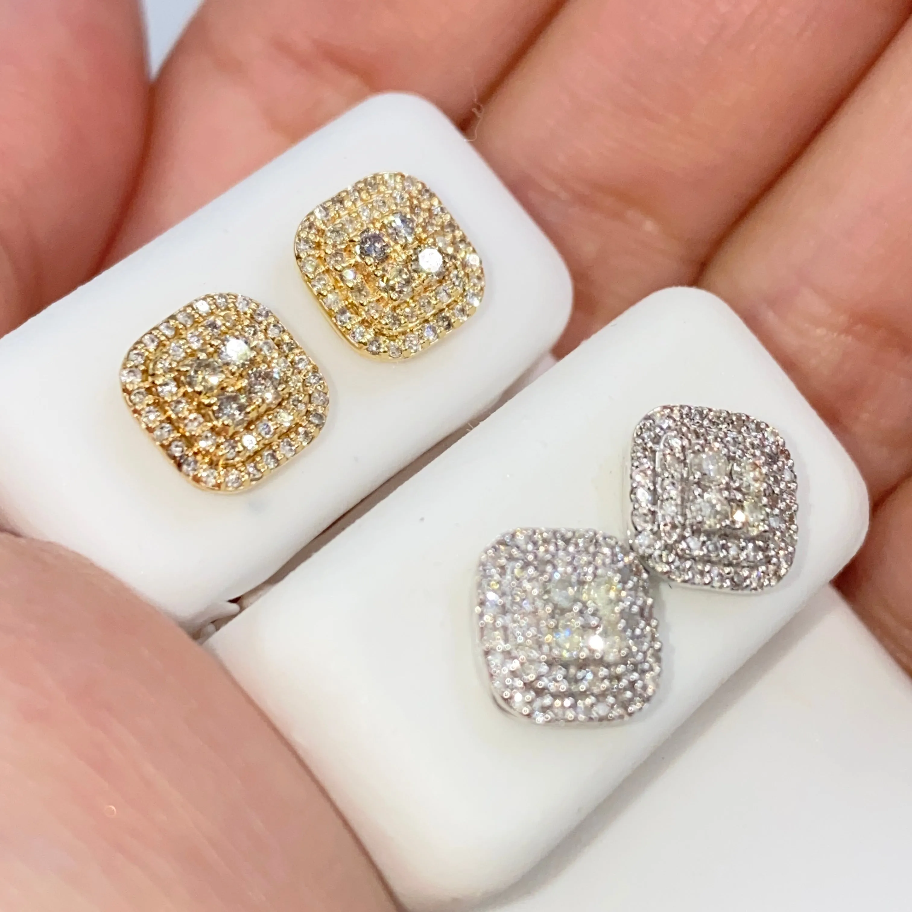 14K 8.2MM Rounded Square Diamond Earrings