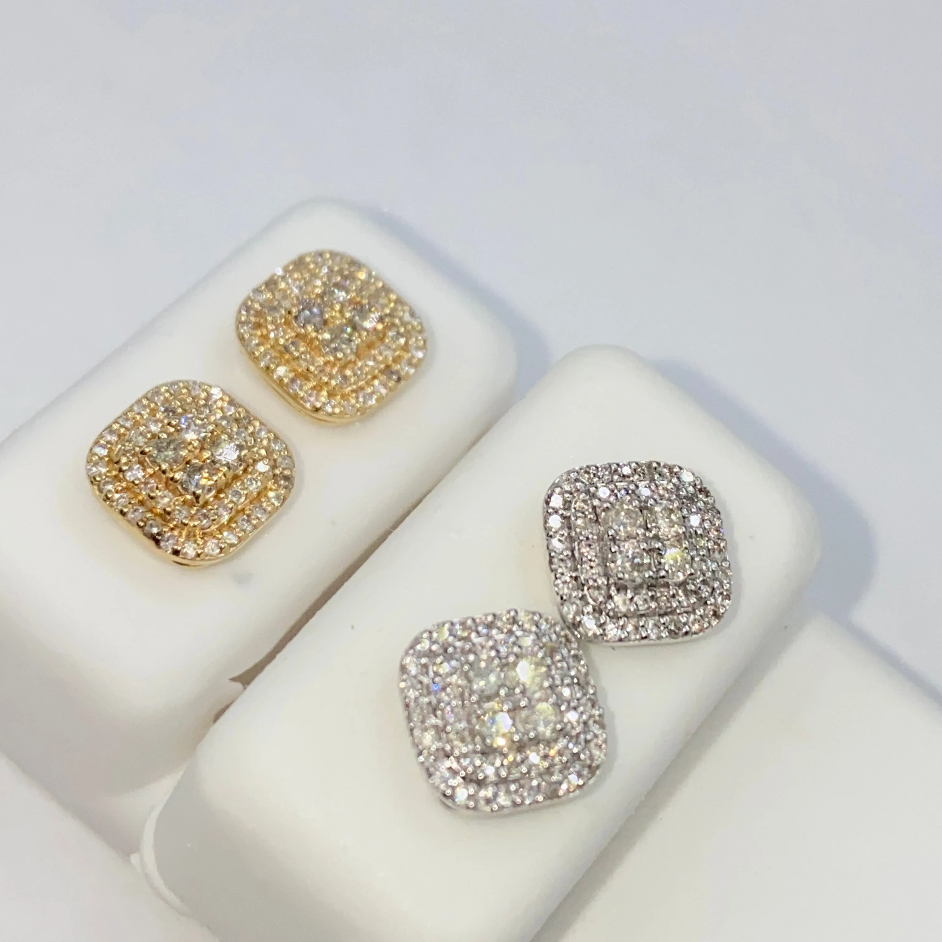 14K 8.2MM Rounded Square Diamond Earrings