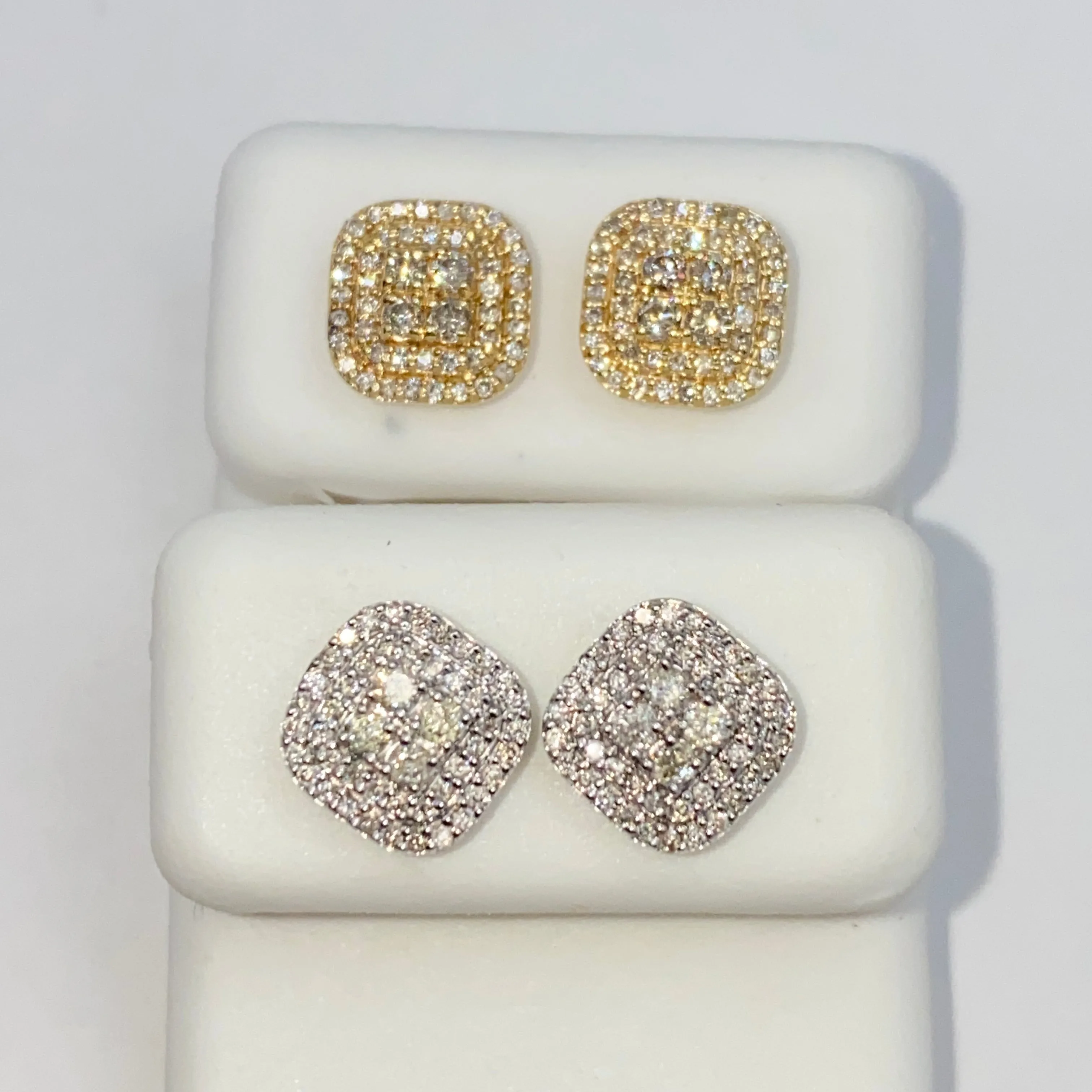 14K 8.2MM Rounded Square Diamond Earrings
