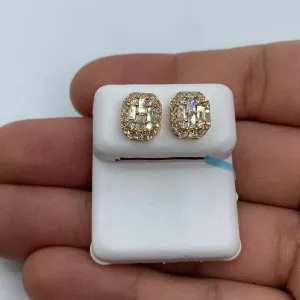 14K Rounded Rectangle Diamond Baguette Earrings 1.2ct