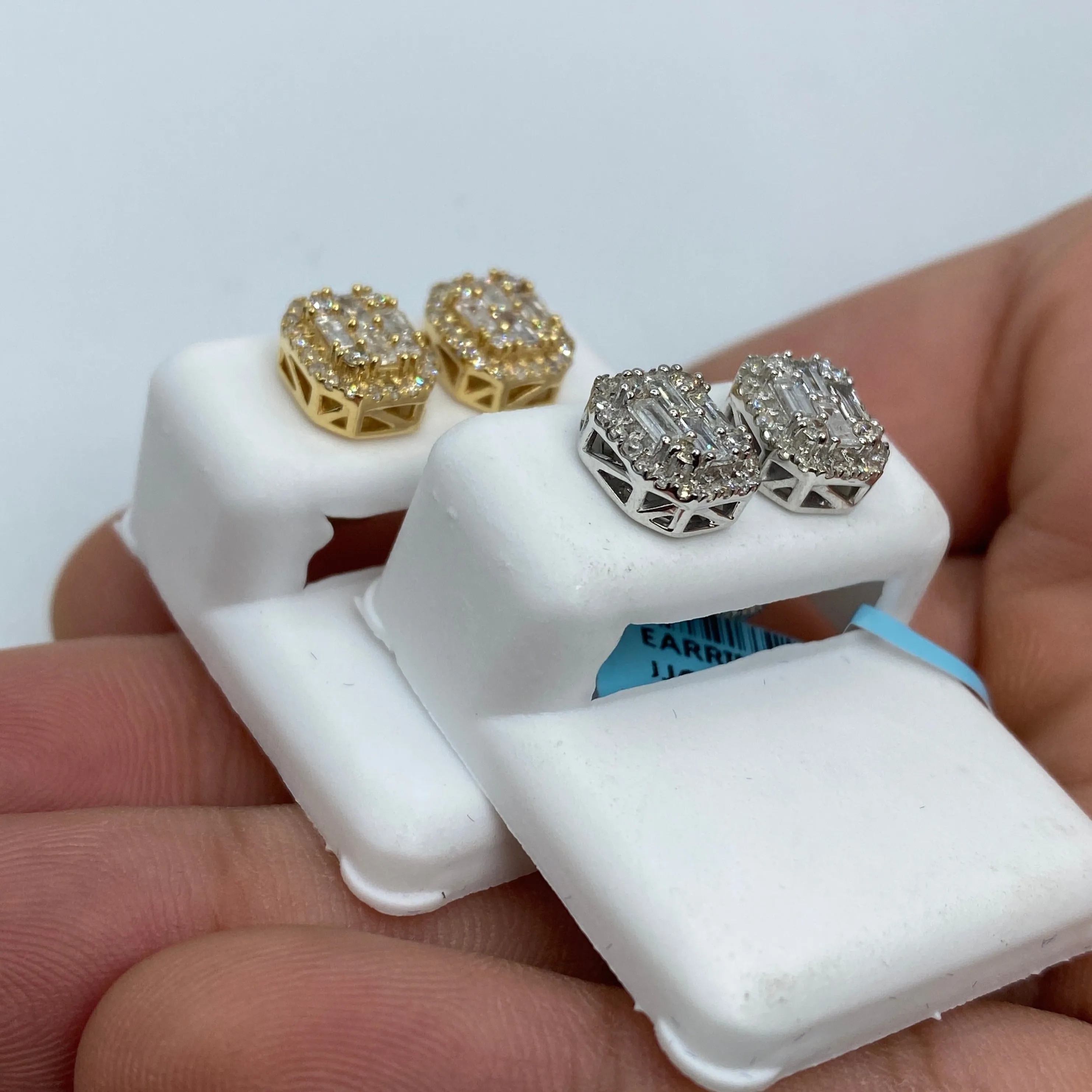 14K Rounded Rectangle Diamond Baguette Earrings 1.2ct