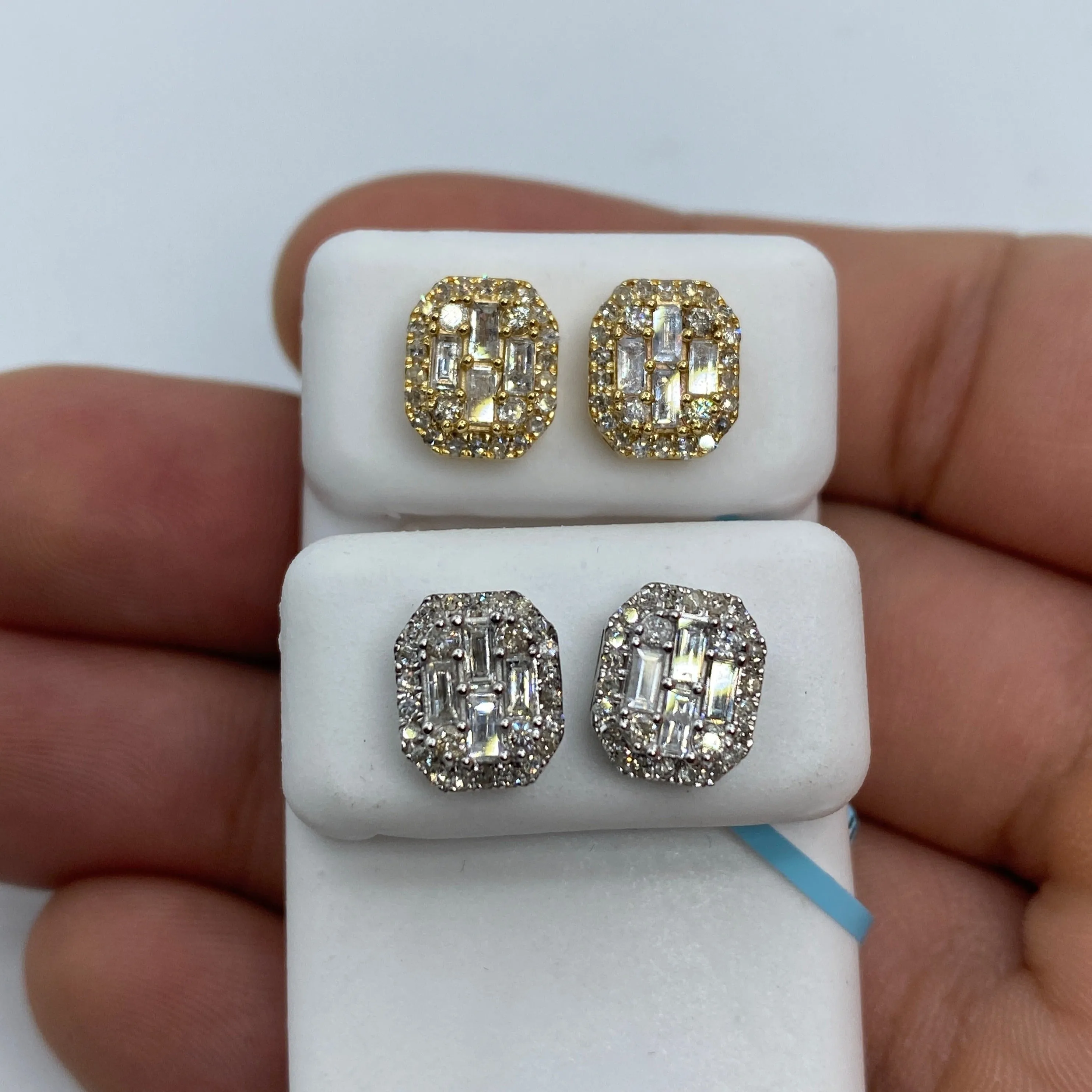 14K Rounded Rectangle Diamond Baguette Earrings 1.2ct