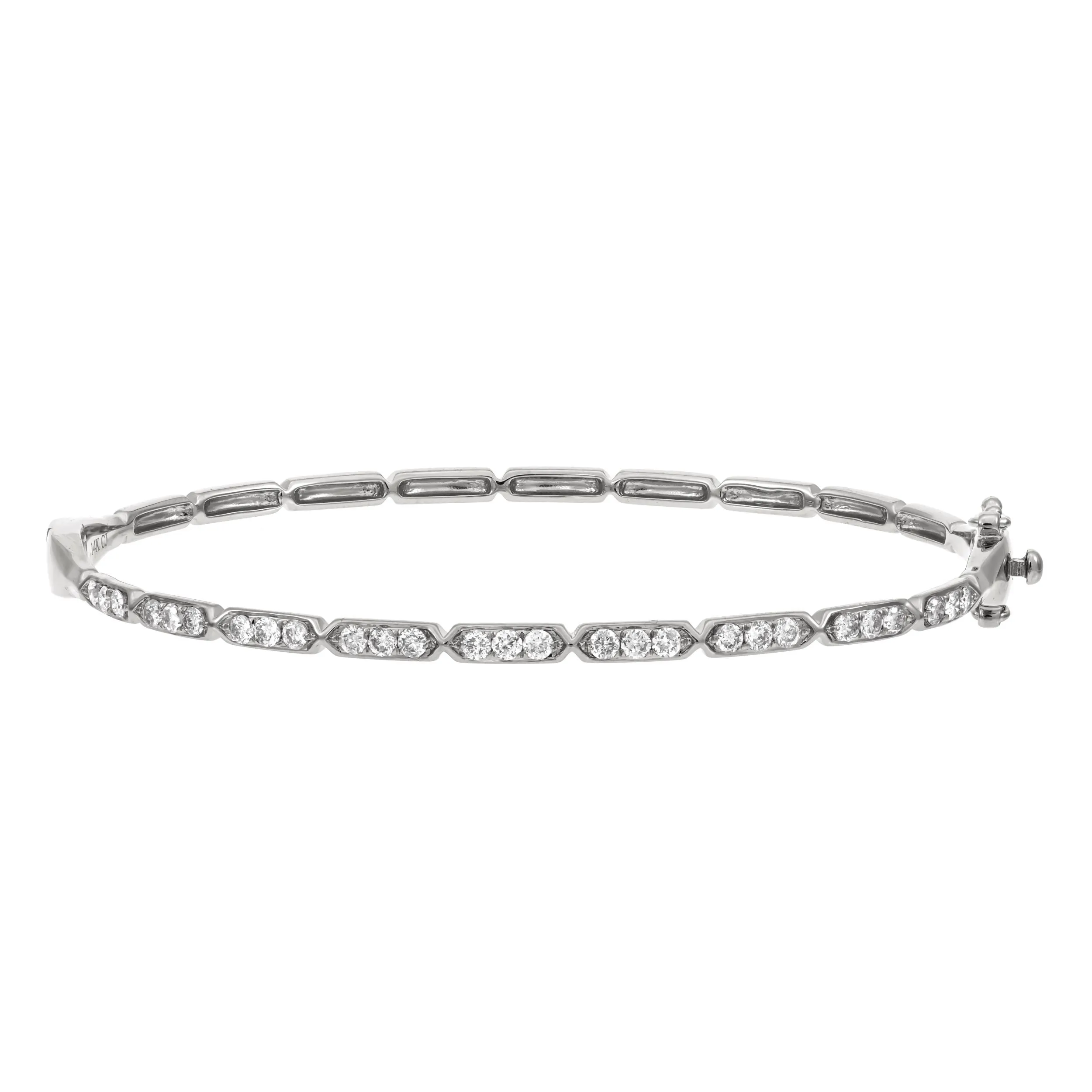 14k White Gold Segmented Diamond Bangle Bracelet