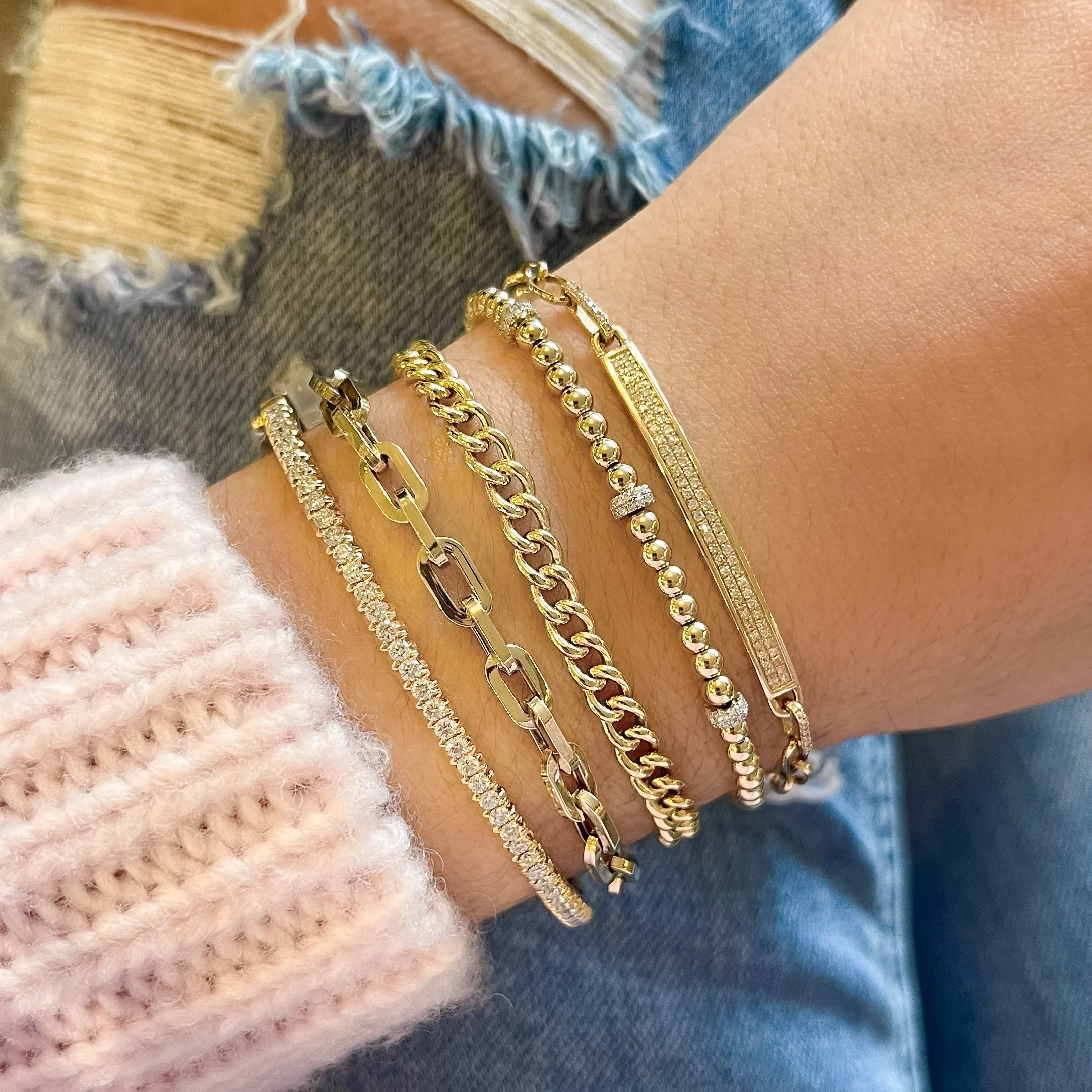 14KT GOLD LINK WITH DIAMOND BAR BRACELET