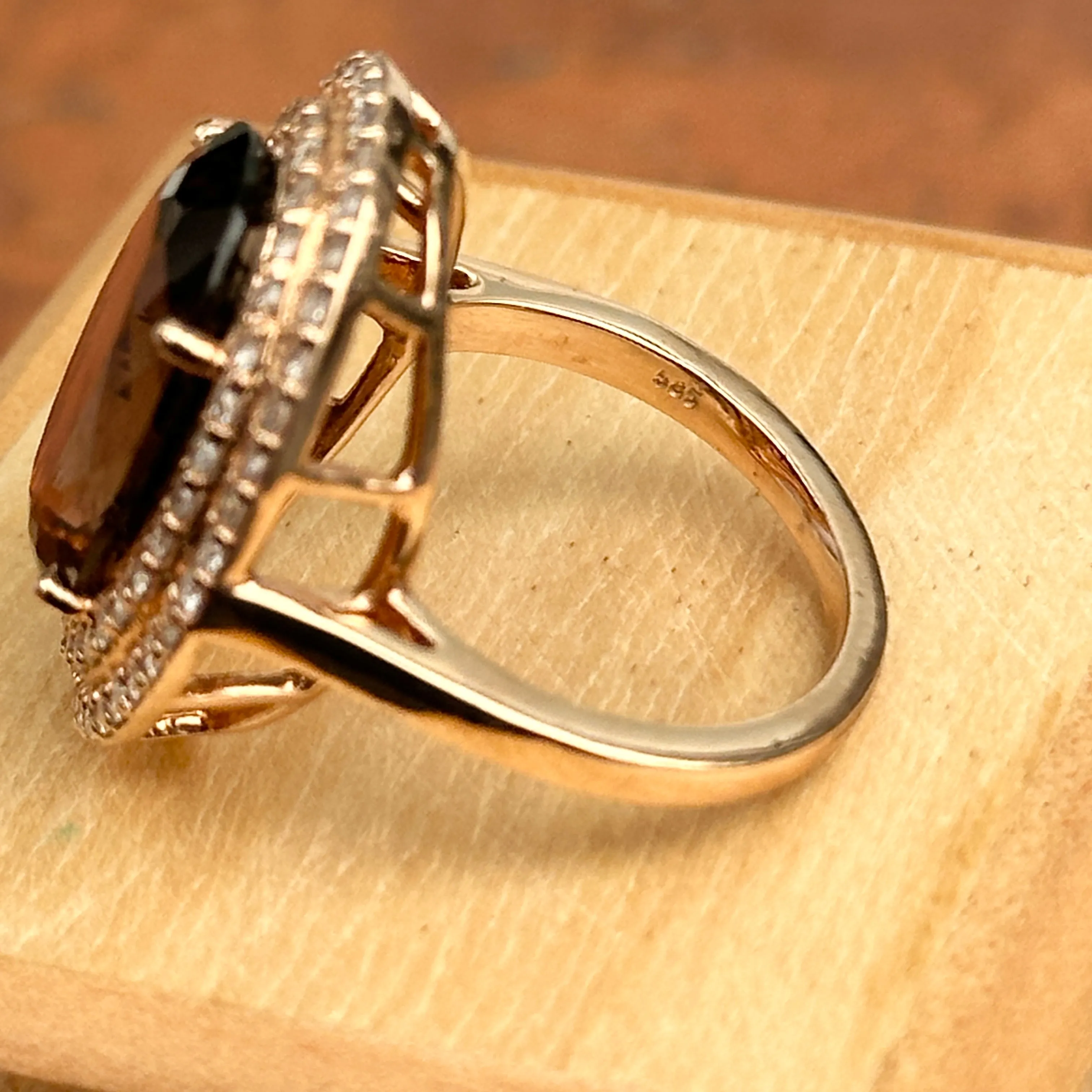 14KT Rose Gold Oval Large Tourmaline   Double Diamond Halo Ring