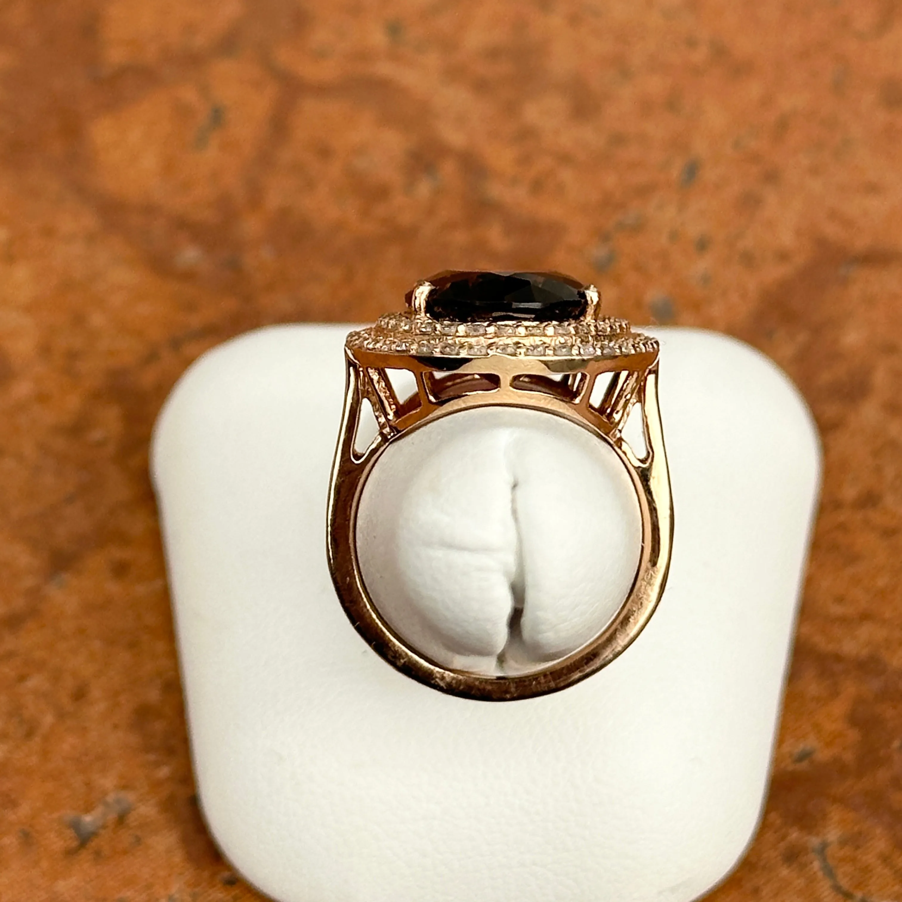 14KT Rose Gold Oval Large Tourmaline   Double Diamond Halo Ring