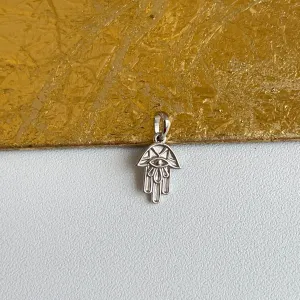 14KT White Gold Mini Raised Design Hamsa Pendant Charm
