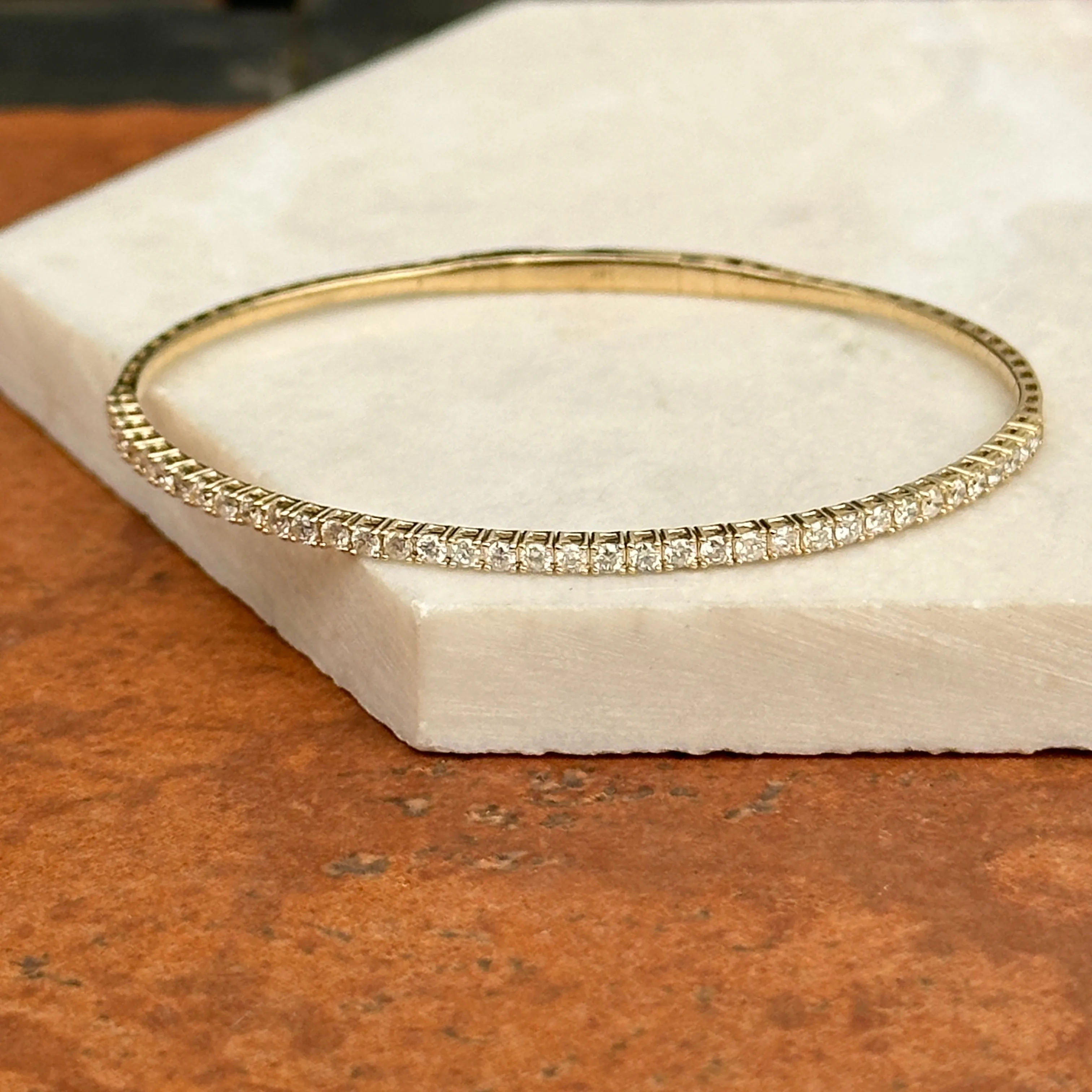 14KT Yellow Gold 1 CT Prong Set Diamond Flexible Bangle Bracelet