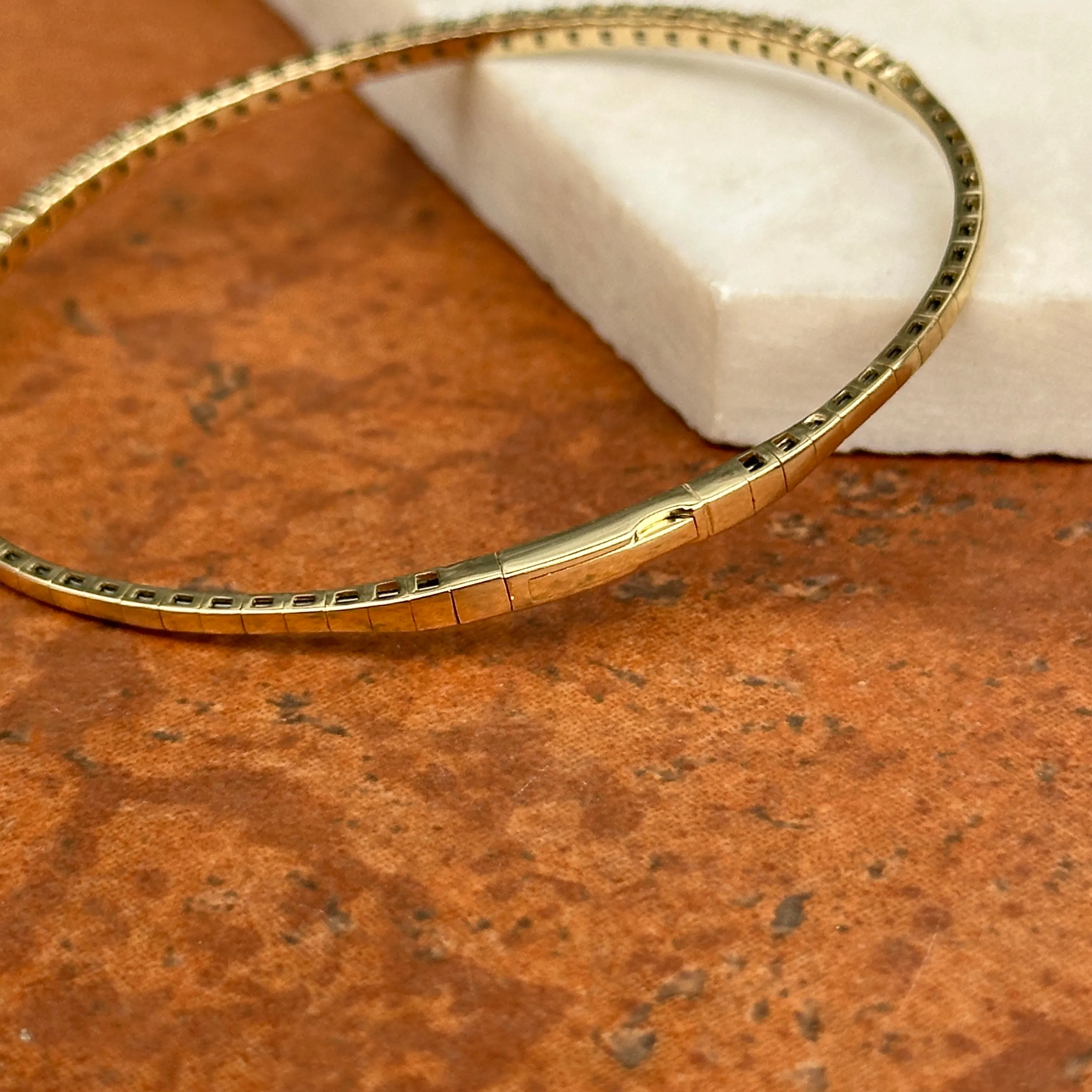 14KT Yellow Gold 1 CT Prong Set Diamond Flexible Bangle Bracelet