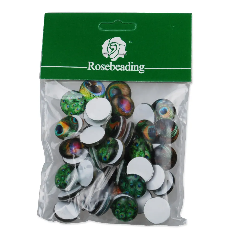 14MM Round colorful glass cabochons with mixed peacock pattern,Photo glass cabochons,flat back,thickness 5mm,50 pieces/lot
