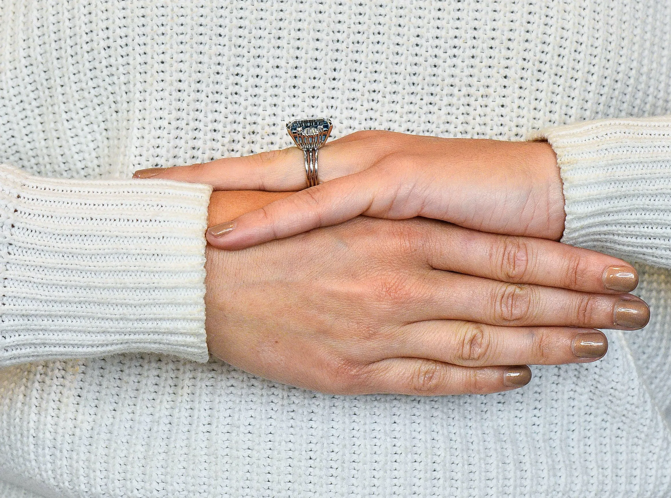 1950's Mid-Century 15.40 CTW Aquamarine Diamond Platinum Cocktail Ring