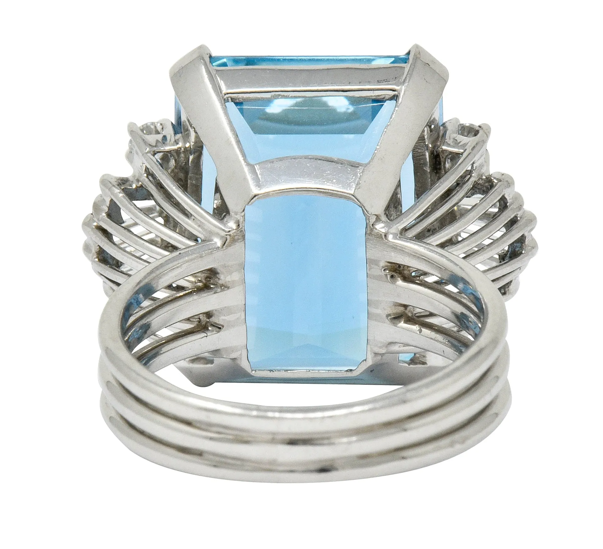 1950's Mid-Century 15.40 CTW Aquamarine Diamond Platinum Cocktail Ring