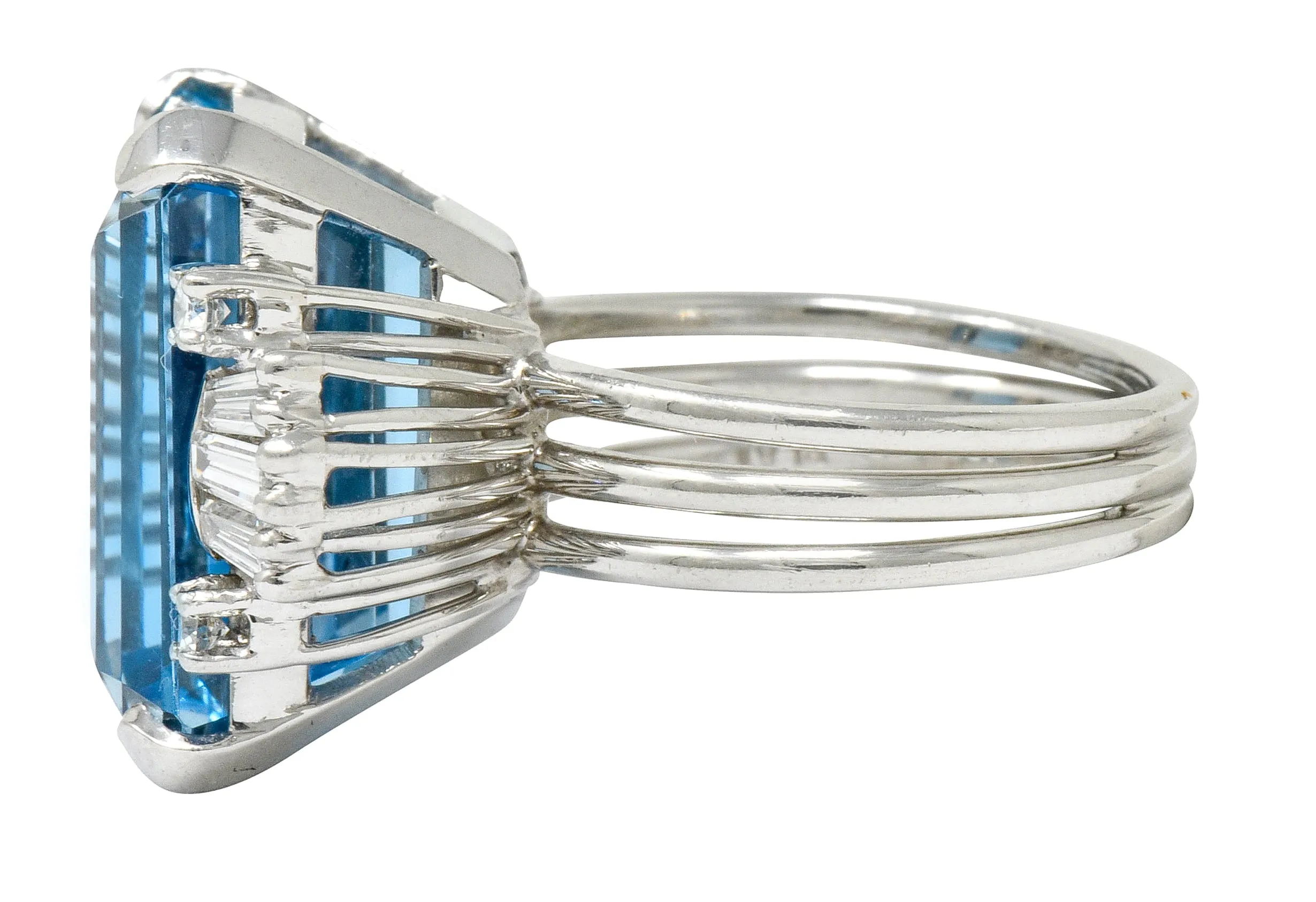1950's Mid-Century 15.40 CTW Aquamarine Diamond Platinum Cocktail Ring