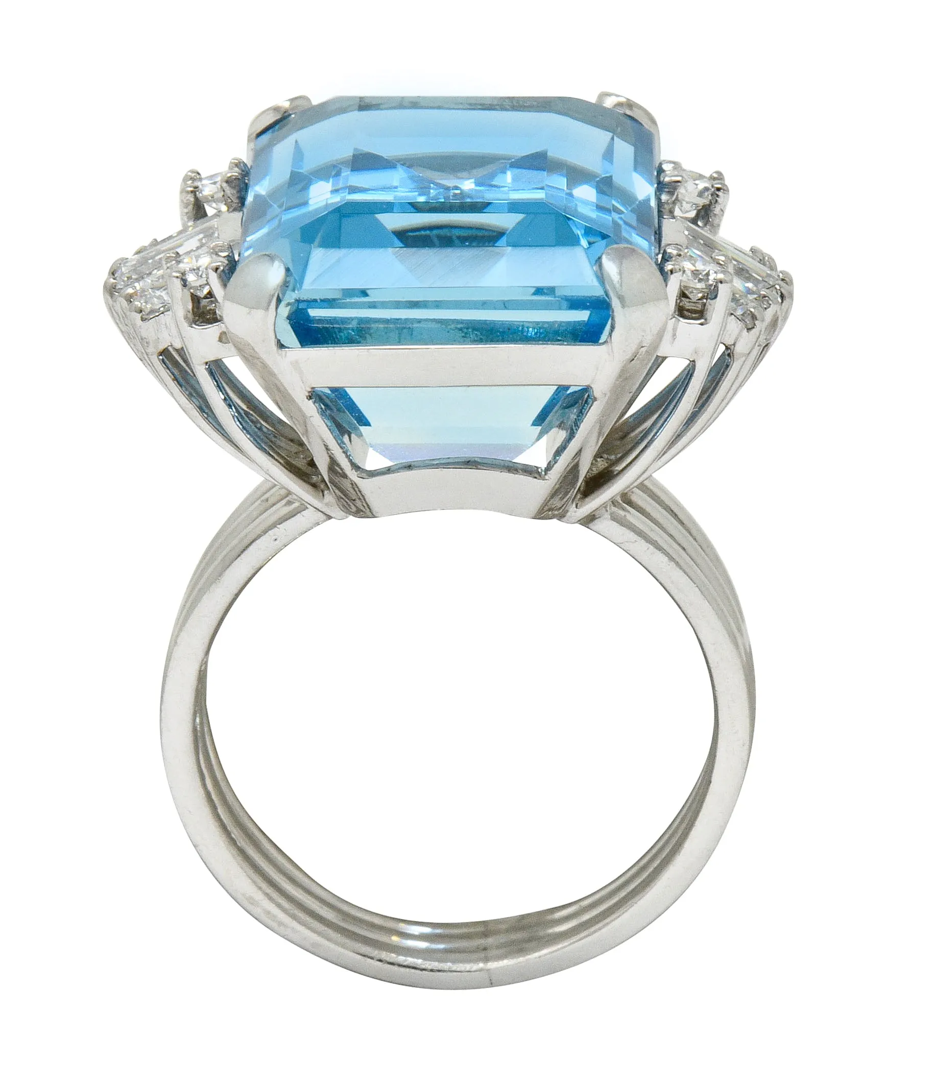 1950's Mid-Century 15.40 CTW Aquamarine Diamond Platinum Cocktail Ring