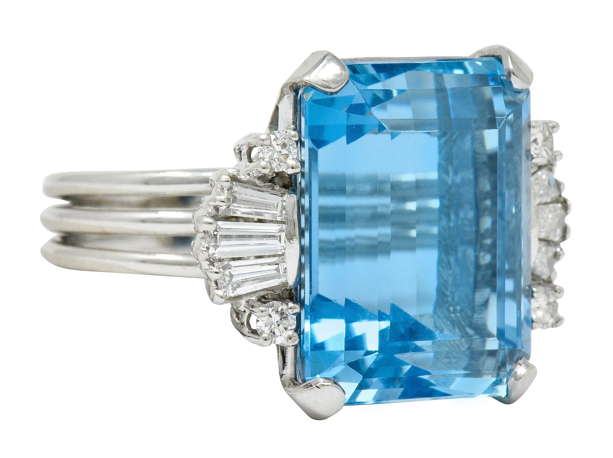 1950's Mid-Century 15.40 CTW Aquamarine Diamond Platinum Cocktail Ring