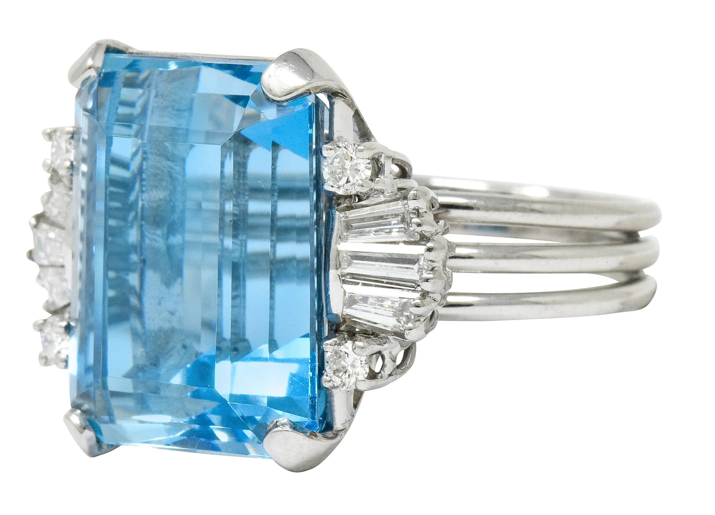 1950's Mid-Century 15.40 CTW Aquamarine Diamond Platinum Cocktail Ring