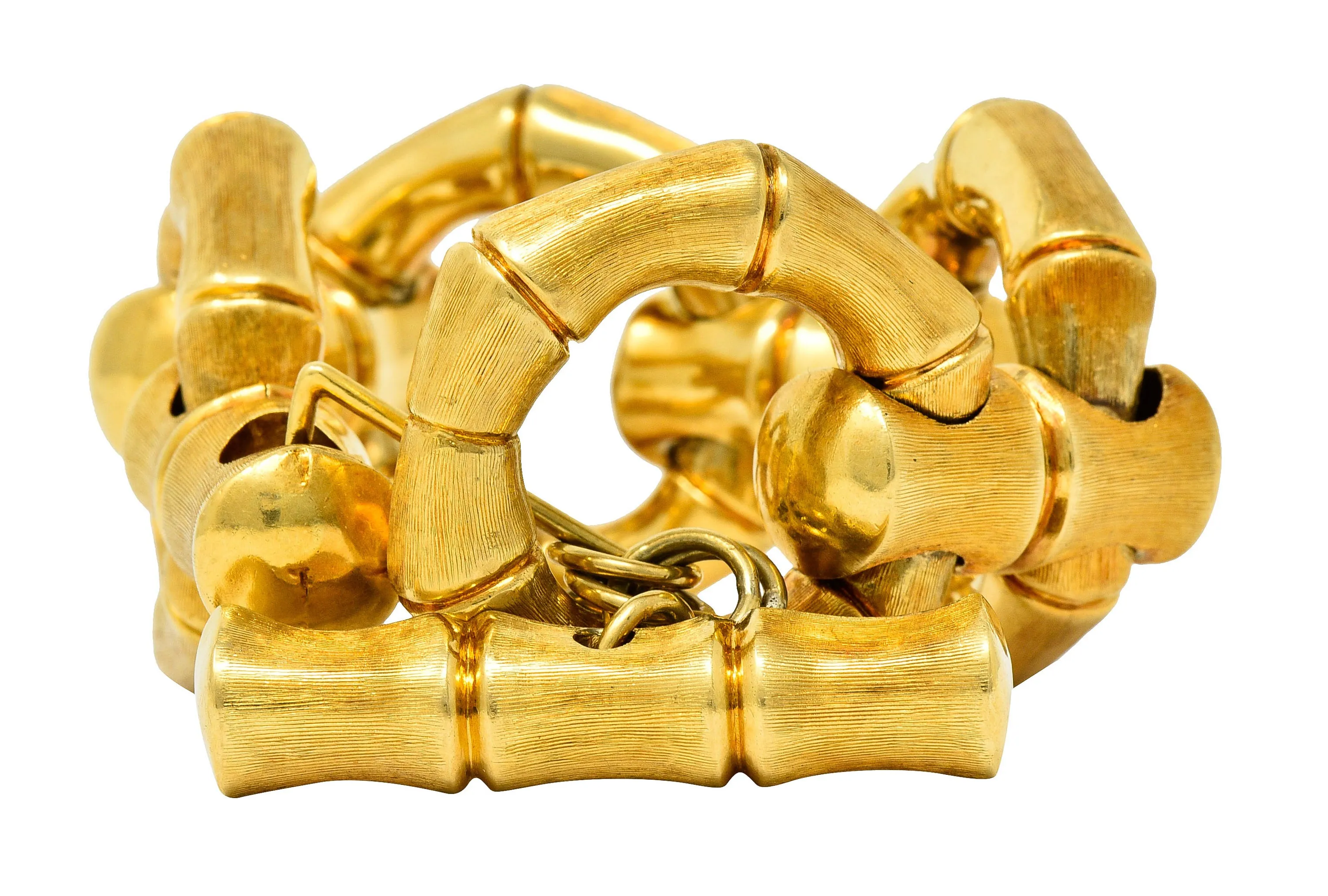 1970's Italian Vintage 18 Karat Gold Bamboo Link Bracelet