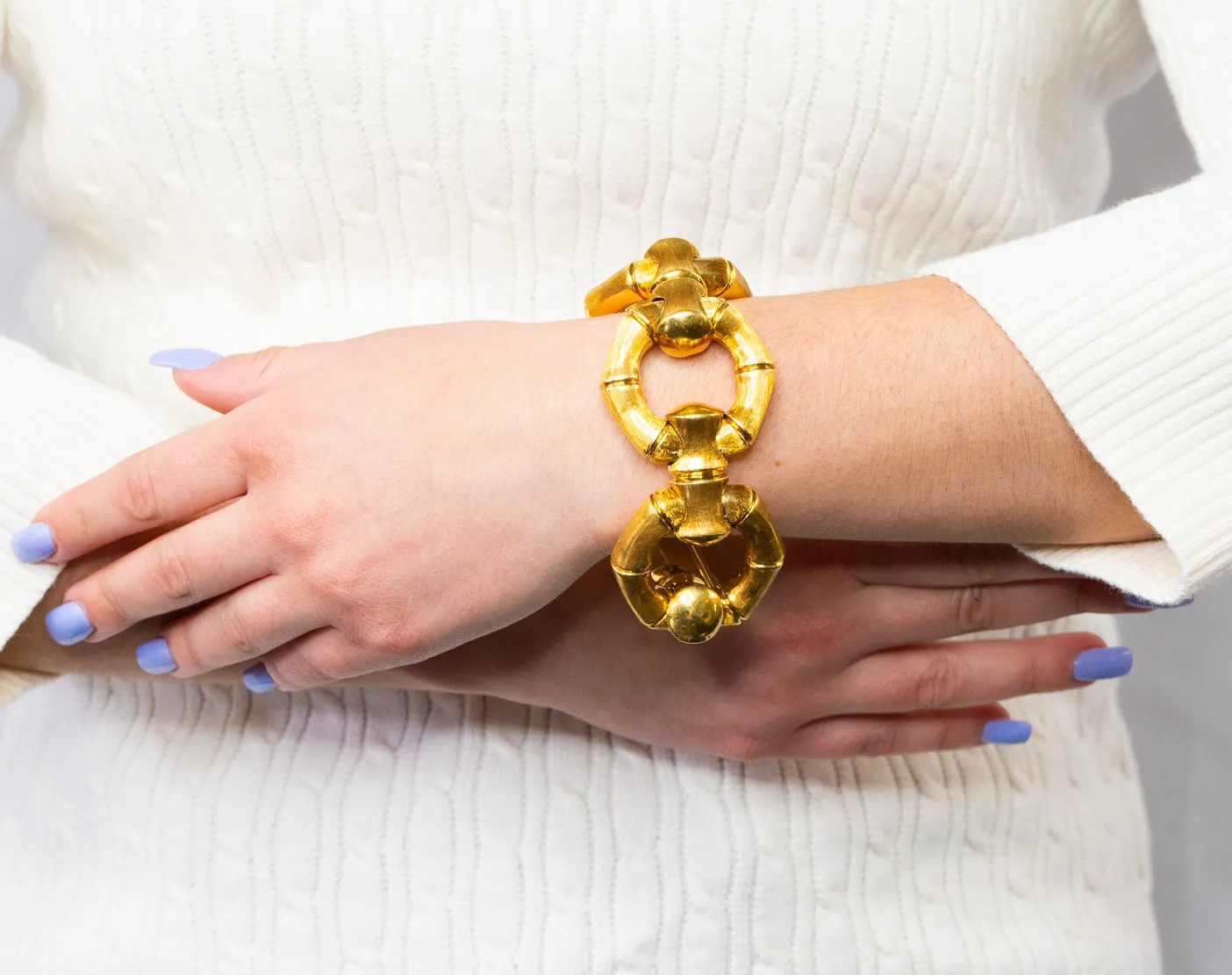1970's Italian Vintage 18 Karat Gold Bamboo Link Bracelet
