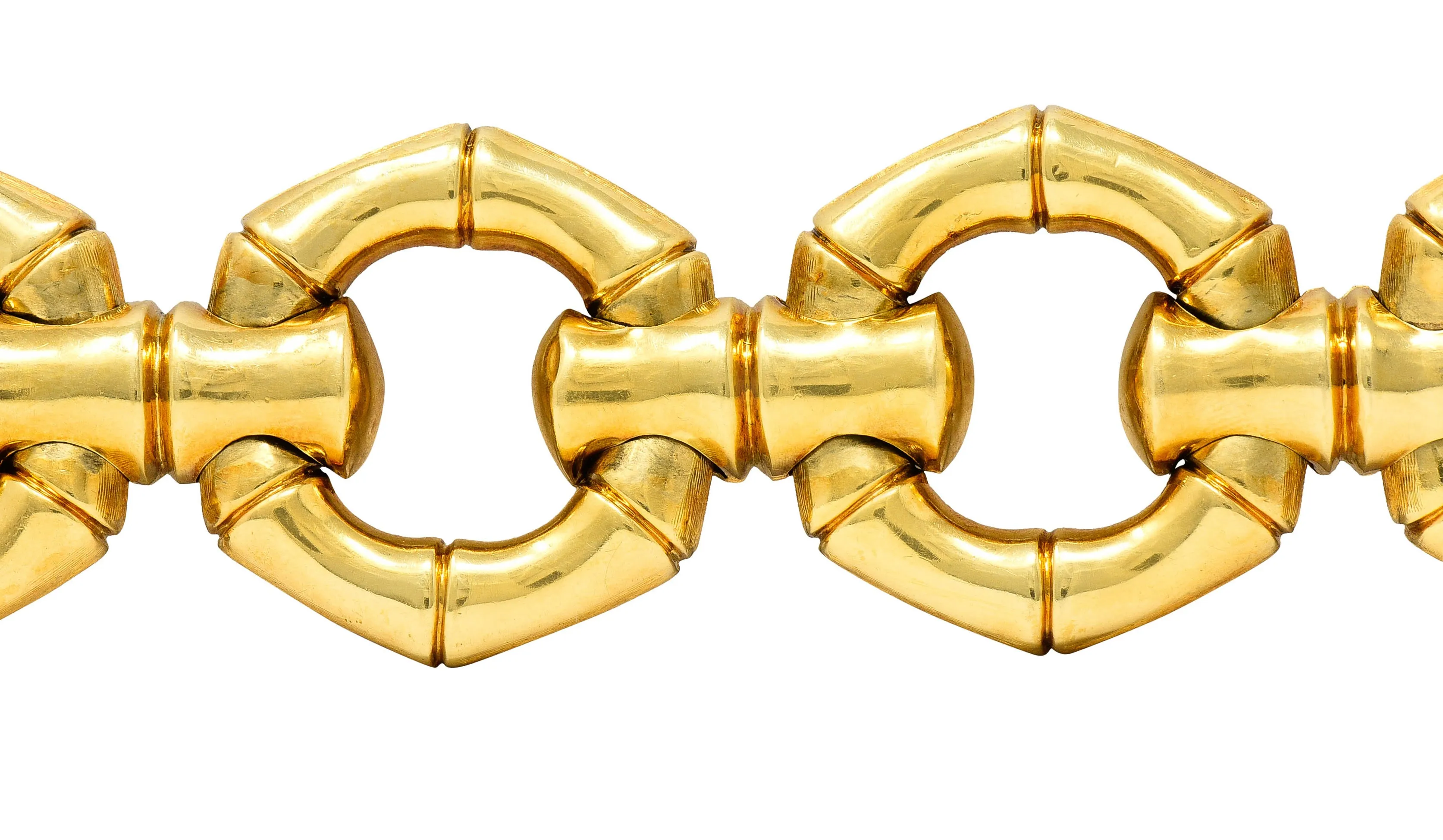 1970's Italian Vintage 18 Karat Gold Bamboo Link Bracelet
