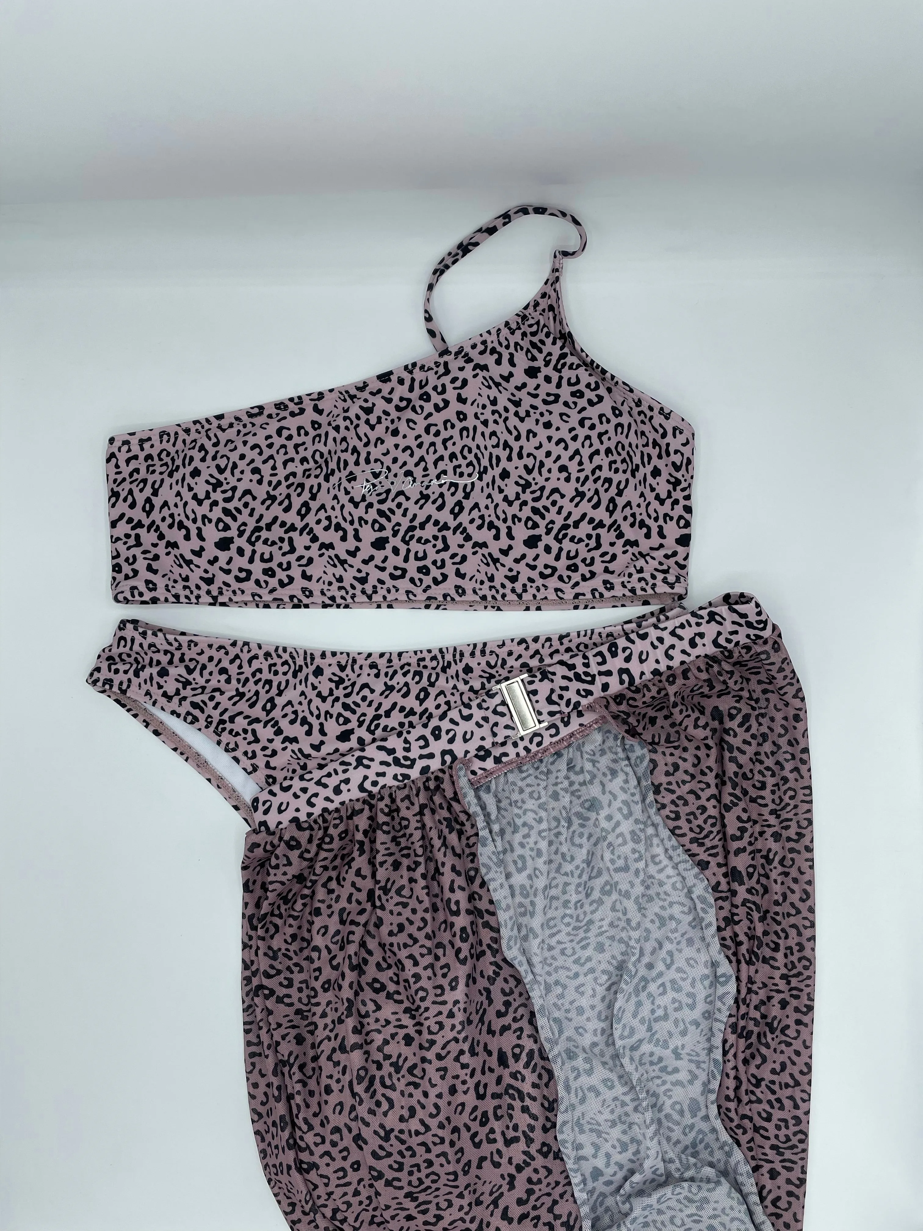 2 Piece "Beach Please" Sheer Skirt Swimsuit