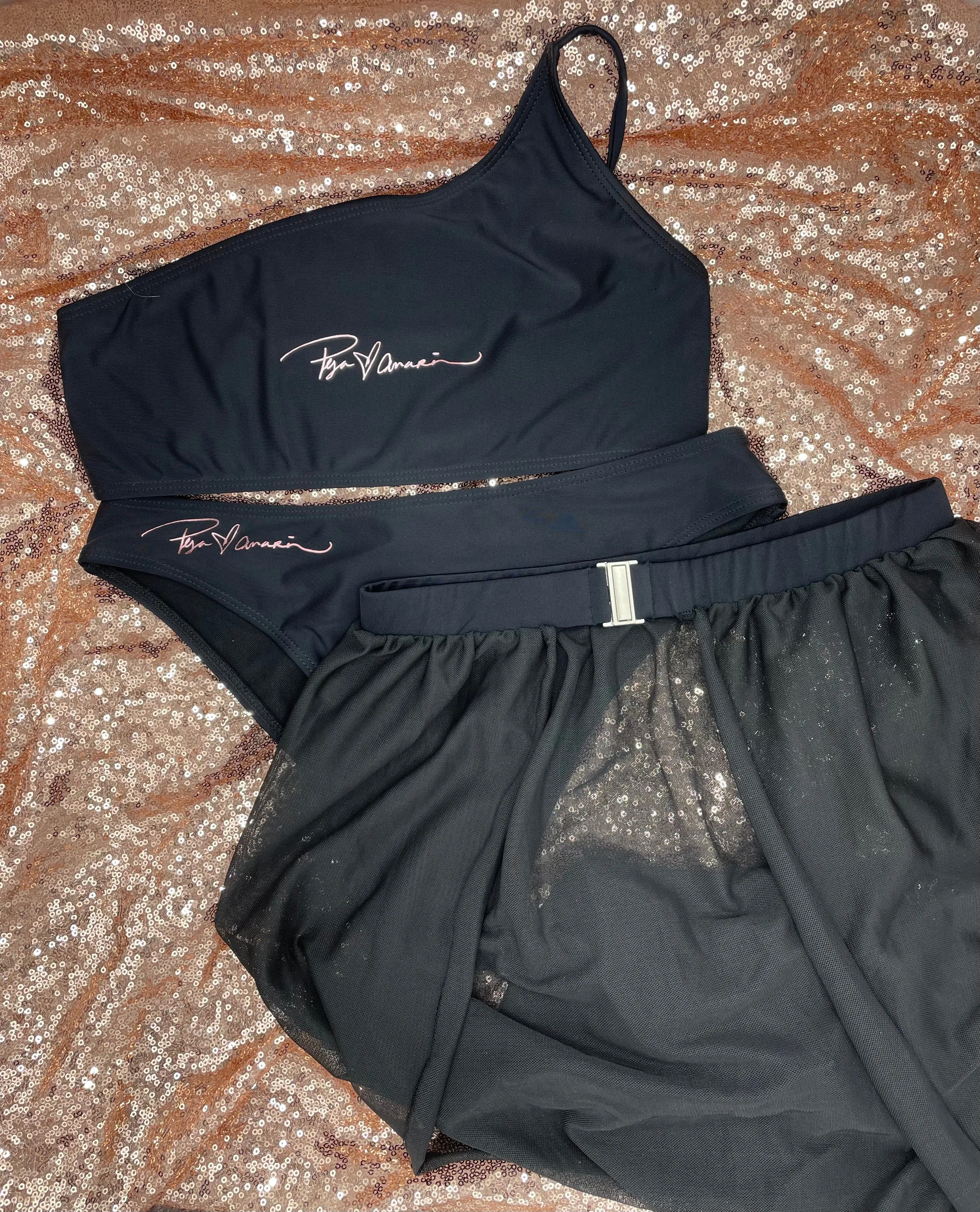 2 Piece "Beach Please" Sheer Skirt Swimsuit