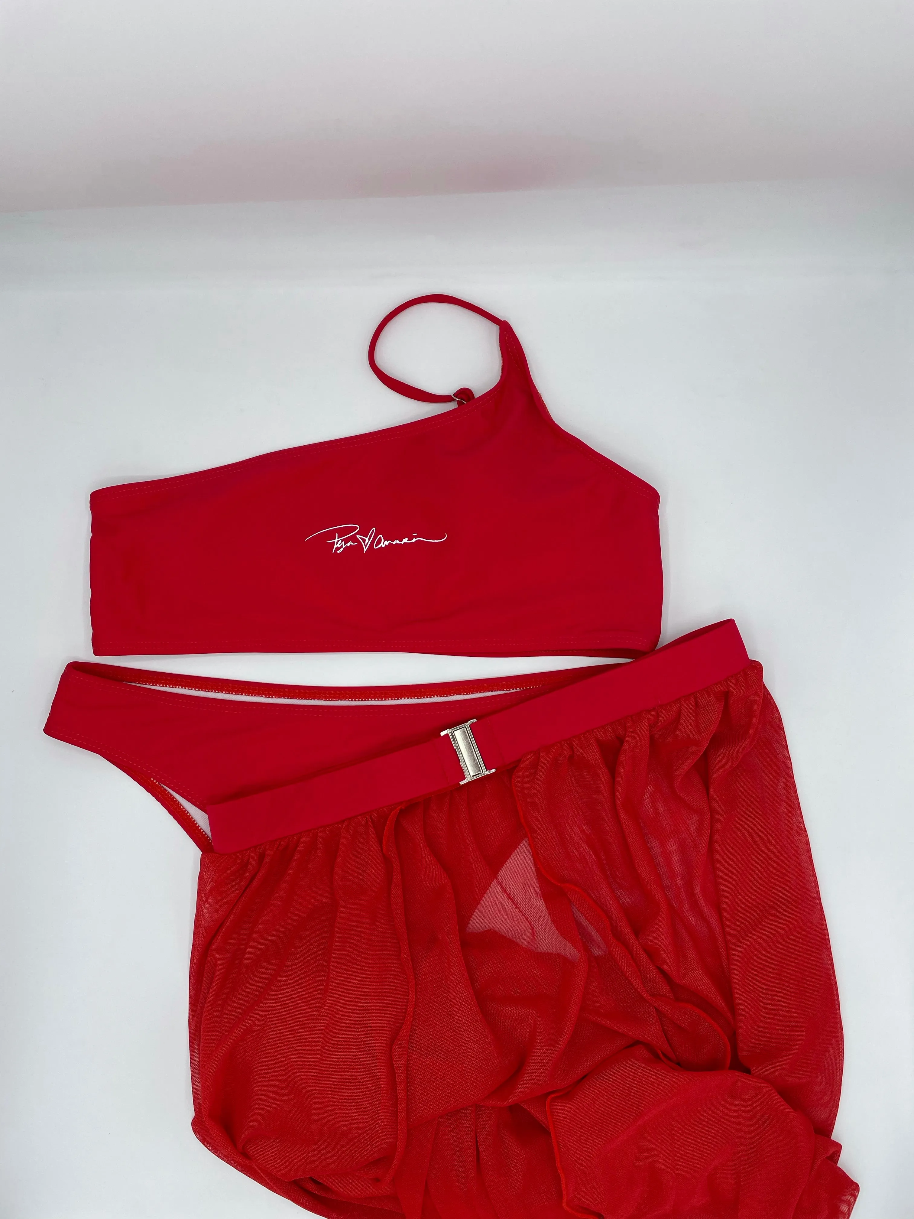 2 Piece "Beach Please" Sheer Skirt Swimsuit