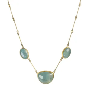 22 & 18K Segmented Bar Chain Necklace with Three Cabochon Aquamarines