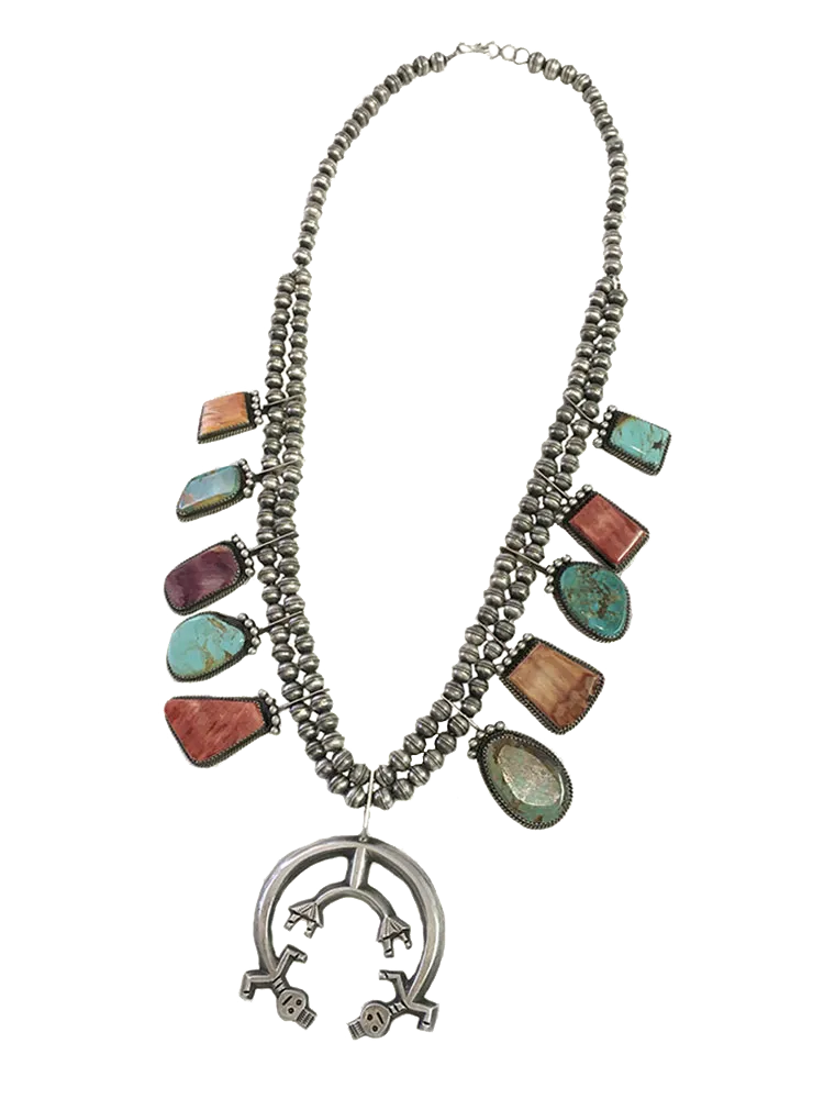 22" Colorful Squash Blossom Style Necklace