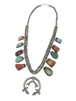 22" Colorful Squash Blossom Style Necklace