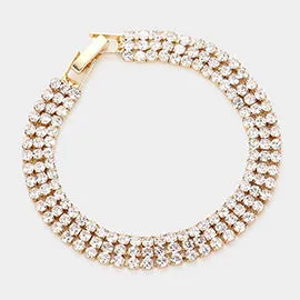 3 Row Rhinestone Bracelet on Gold | Pageant Bracelet |  612214