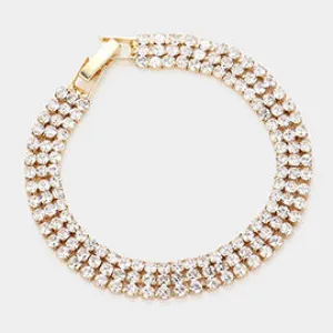 3 Row Rhinestone Bracelet on Gold | Pageant Bracelet |  612214