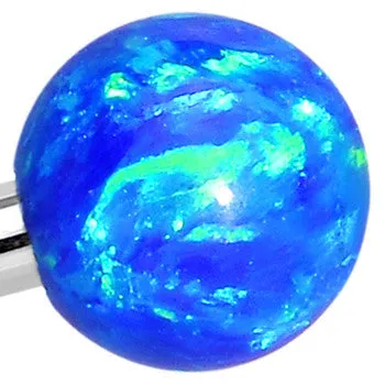 316L Stainless Steel Blue Faux Opal Ended Industrial Barbell 35mm