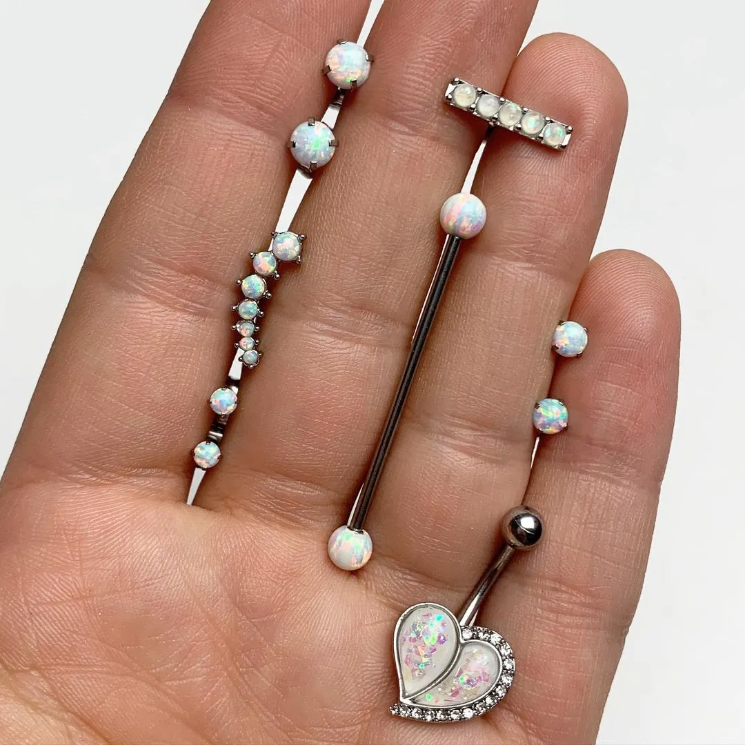 316L Stainless Steel White Faux Opal Industrial Barbell 36mm