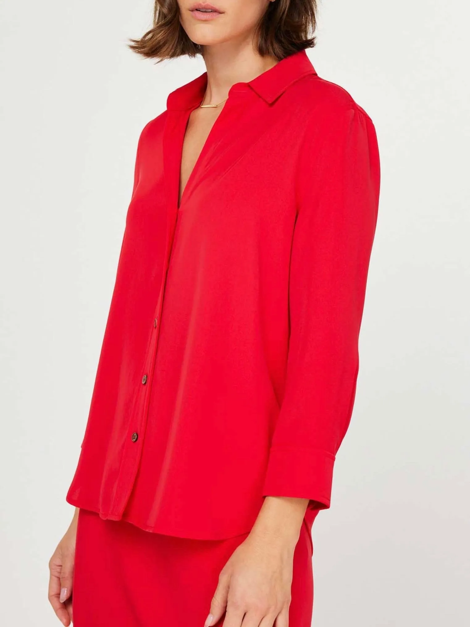 3/4 Sleeve Button Down - Red