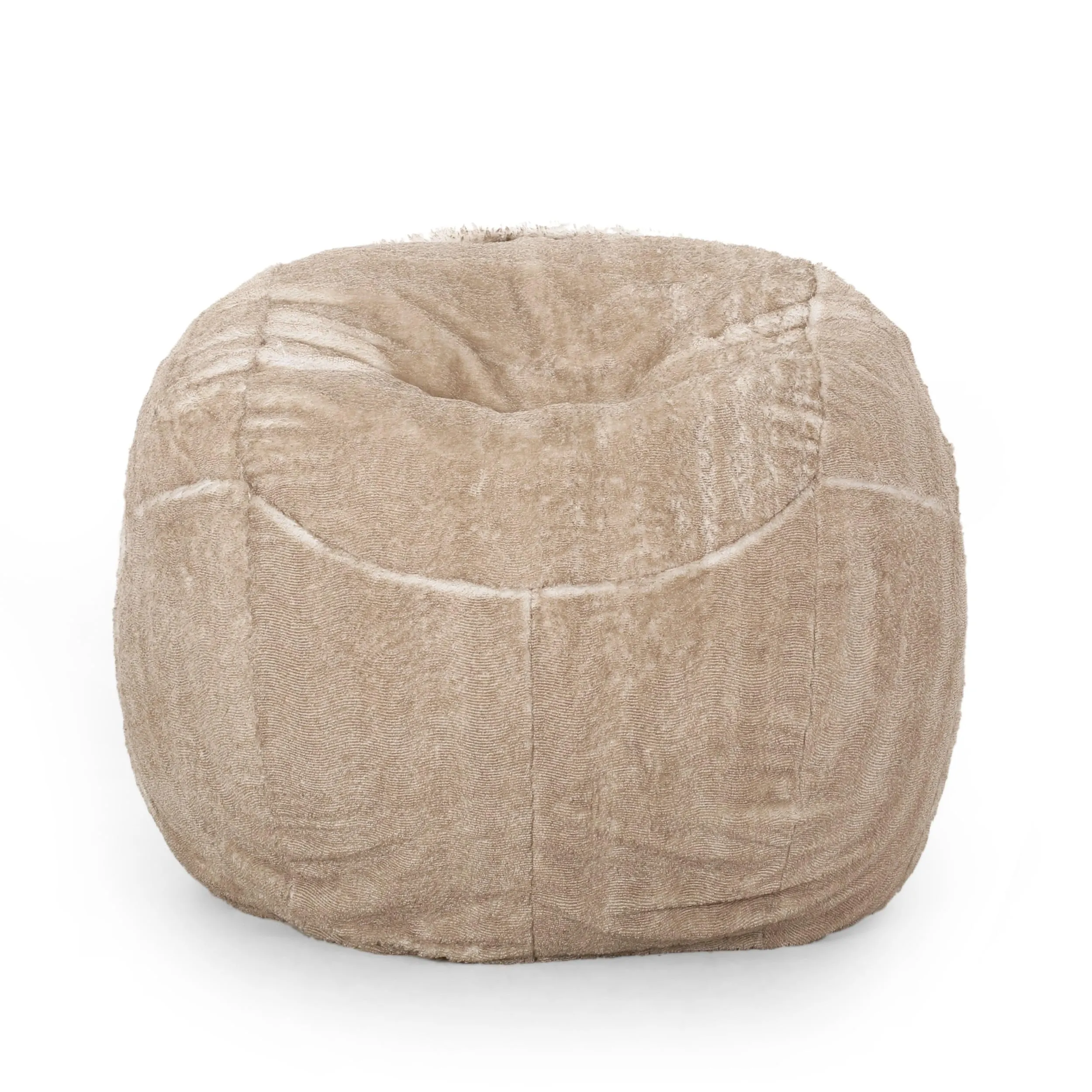 5 Foot Rounded Fur Bean Bag Cream Modern Contemporary