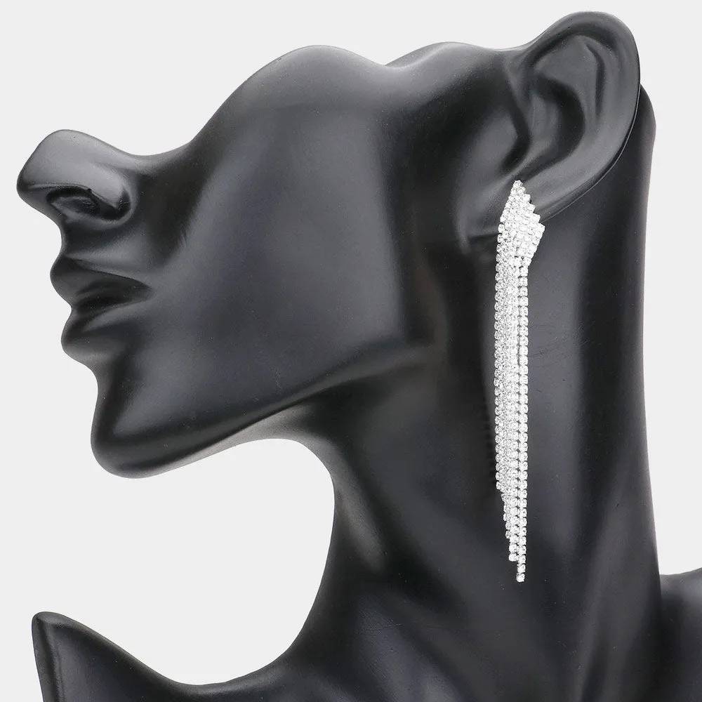 6 Row Clear Crystal Rhinestone Fringe Pageant Earrings | Prom Earrings |  381578