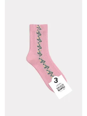7Days Socks - Crew See-Through Flower Twist Line Socks (Pink)