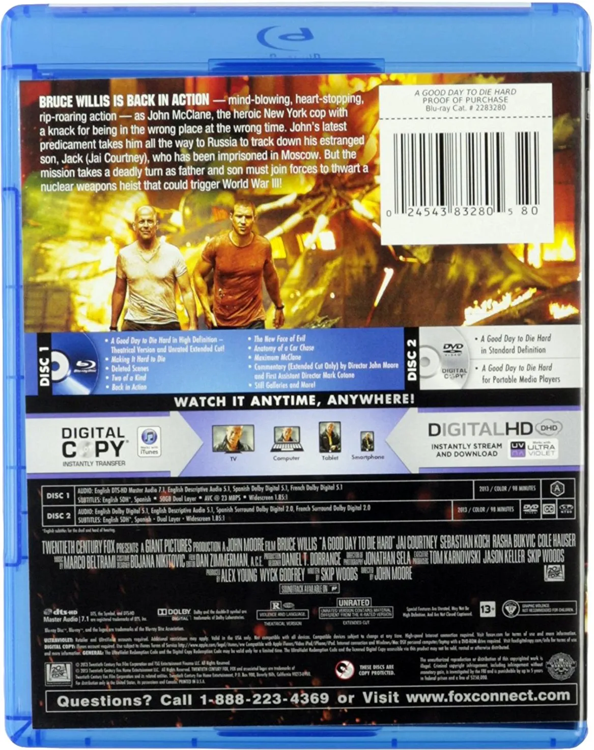 A Good Day To Die Hard Extended Cut Blu-ray   DVD   Digital HD (2-Disc Set) (Free Shipping)